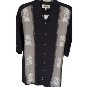 Men's Campia Moda Shirt Mens Large Hawaiian Button Up‎ Short Sleeve NWT Black